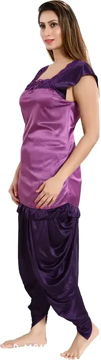 Classy Satin Solid Nighty For Women-thumb3