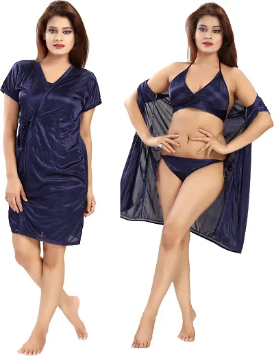 Fancy Short Night Robe With Lingerie Set