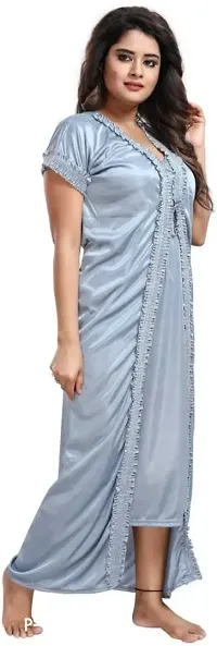 Classy Satin Solid Nighty with Robe For Women-thumb3