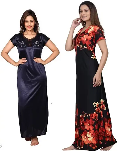 Stylish Satin Nighty For Women Pack Of 2