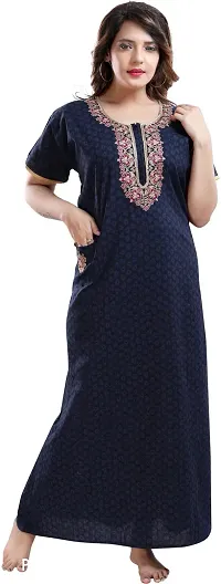 Classy Cotton Embroidered Nighty For Women-thumb0