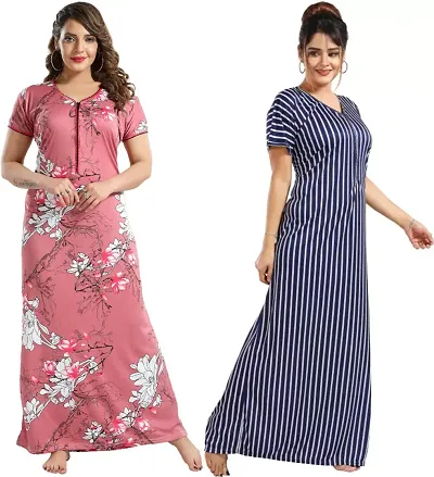 Stylish Satin Nighty For Women Pack Of 2