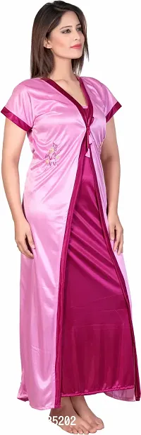 Classy Satin Solid Nighty with Robe For Women-thumb5