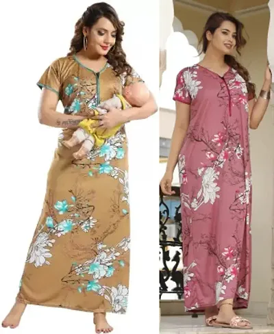 Stylish Satin Nighty For Women Pack Of 2