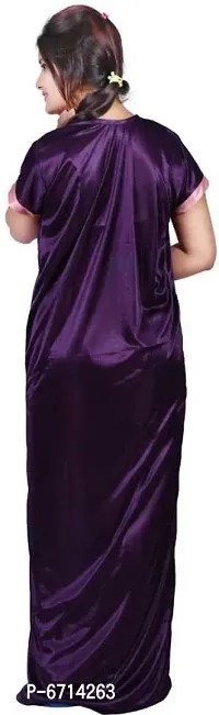 Stylish Satin Pink Solid 1 Nighty With Robe For Women-thumb3