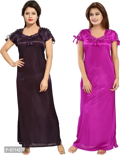 Stylish Satin Solid 2 Nighty Combo For Women