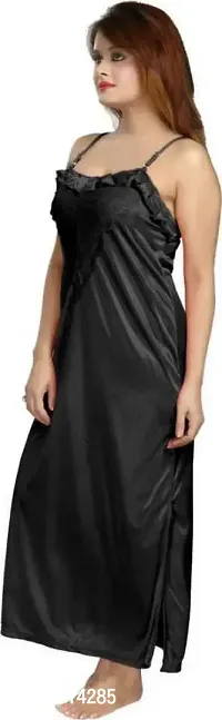 Stylish Satin Black Solid 1 Nighty And Robe For Women-thumb3