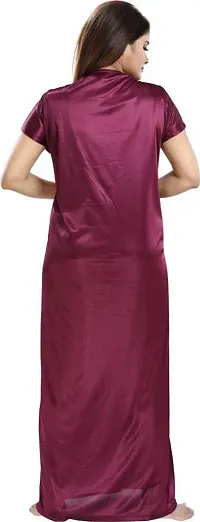 Stylish Satin Maroon Solid 1 Nighty With Robe For Women-thumb1