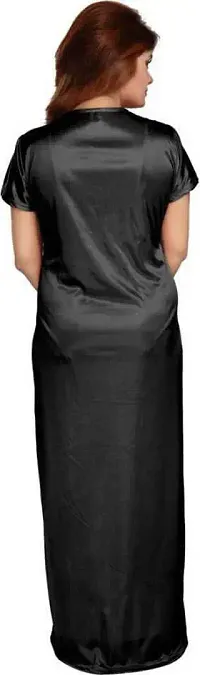 Stylish Satin Black Solid 1 Nighty And Robe For Women-thumb1