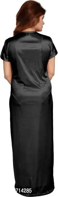 Stylish Satin Black Solid 1 Nighty And Robe For Women-thumb2