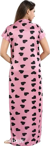Stylish Satin Pink Printed Nighty With Robe For Women-thumb4