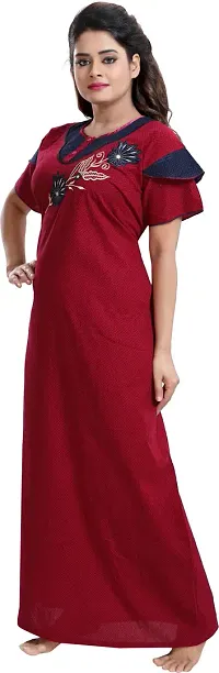 Stylish Cotton Maroon Embroidery Nighty For Women-thumb1