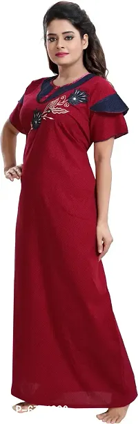 Stylish Cotton Maroon Embroidery Nighty For Women-thumb2