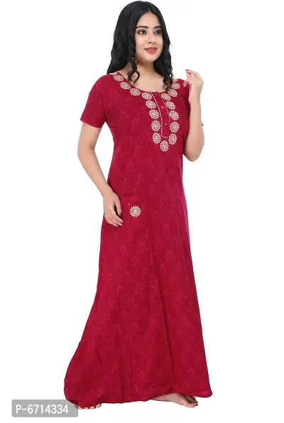 Stylish Cotton Red Embroidery Nighty For Women-thumb3