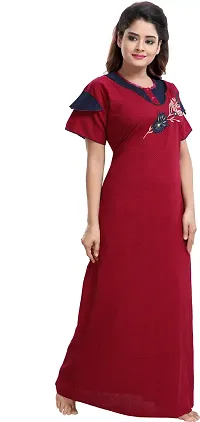 Stylish Cotton Maroon Embroidery Nighty For Women-thumb2
