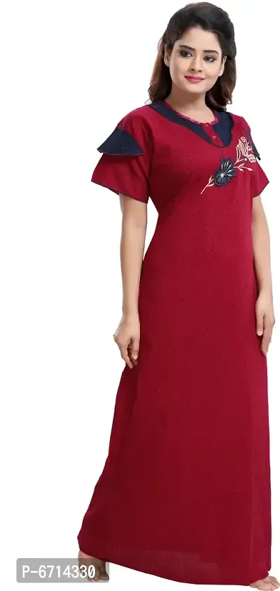 Stylish Cotton Maroon Embroidery Nighty For Women-thumb3