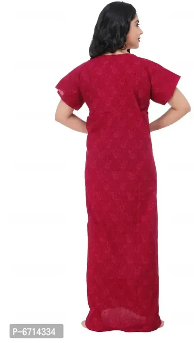 Stylish Cotton Red Embroidery Nighty For Women-thumb2