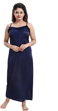 Stylish Satin Navy Blue Nighty With Robe For Women-thumb2