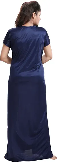 Stylish Satin Navy Blue Nighty With Robe For Women-thumb3
