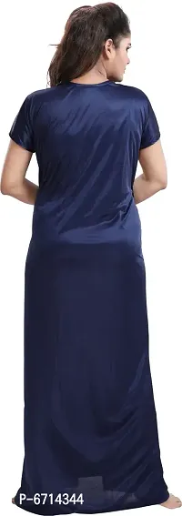 Stylish Satin Navy Blue Nighty With Robe For Women-thumb4