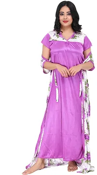 Stylish Satin Purple Nighty With Robe For Women-thumb2