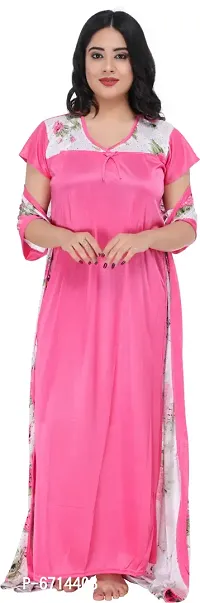 Stylish Satin Pink Nighty With Robe For Women-thumb4