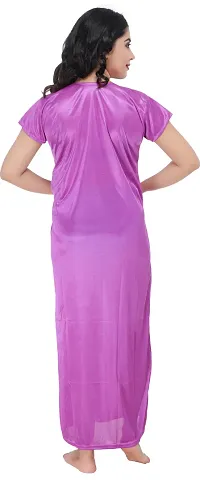 Stylish Satin Purple Nighty With Robe For Women-thumb1