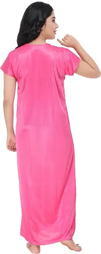 Stylish Satin Pink Nighty With Robe For Women-thumb2