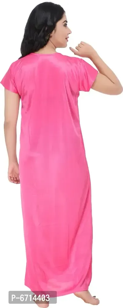 Stylish Satin Pink Nighty With Robe For Women-thumb4
