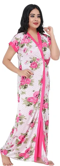 Stylish Satin Pink Nighty With Robe For Women-thumb1