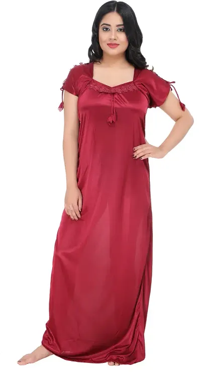 Satin Solid Nighty/Night Gown For Women