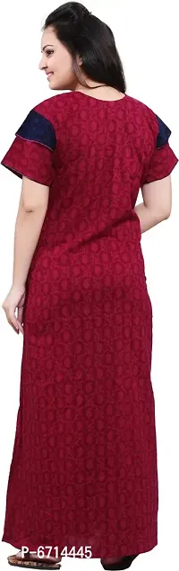 Stylish Cotton Blend Maroon Embroidery Nighty For Women-thumb3