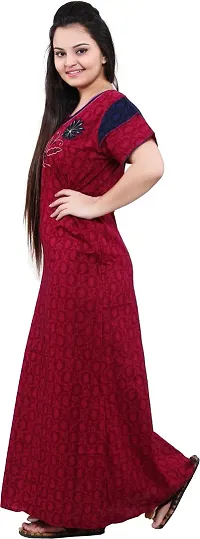 Stylish Cotton Blend Maroon Embroidery Nighty For Women-thumb1