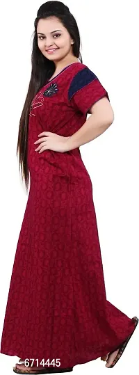 Stylish Cotton Blend Maroon Embroidery Nighty For Women-thumb2