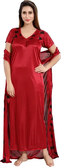 Classy Satin Printed Nighty with Robe For Women Pack Of 2-thumb3