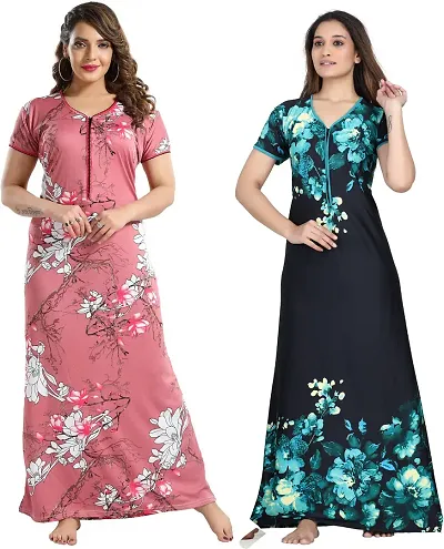 Stylish Satin Nighty For Women Pack Of 2