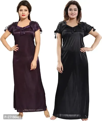 Stylish Multicoloured Satin Nighty For Women Pack Of 2