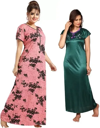 Stylish Satin Nighty For Women Pack Of 2