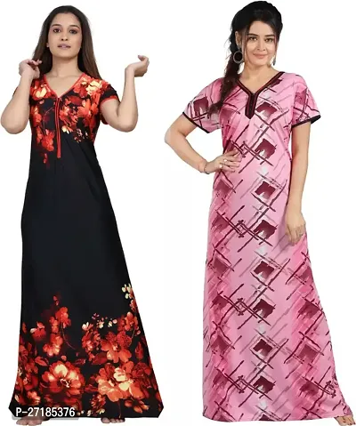 Stylish Multicoloured Satin Nighty For Women Pack Of 2-thumb0