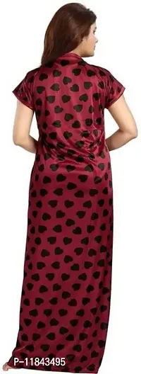 Elegant Maroon Satin Printed Nighty Set For Women-thumb2