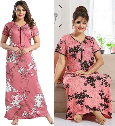 Buy 1 Get 1 Satin Nighty/Night Gown Combo 2 for Women