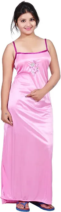 Elegant Pink Satin Embroidered Nighty Set For Women-thumb2