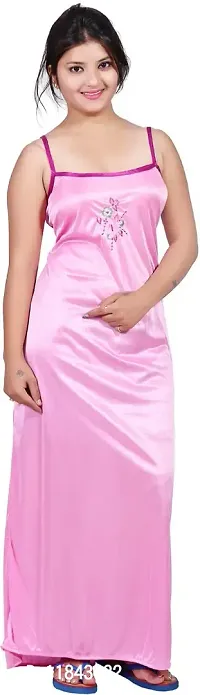Elegant Pink Satin Embroidered Nighty Set For Women-thumb3