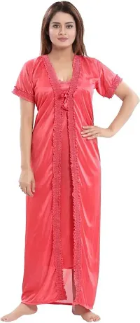Classy Satin Solid Nighty with Robe For Women Pack Of 2-thumb1