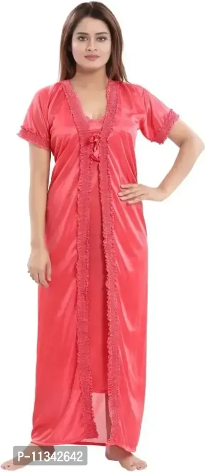 Classy Satin Solid Nighty with Robe For Women Pack Of 2-thumb2