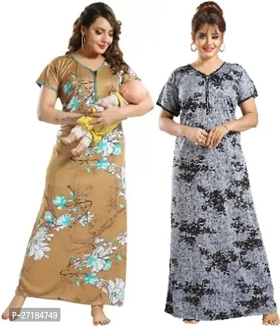 Stylish Multicoloured Satin Nighty For Women Pack Of 2