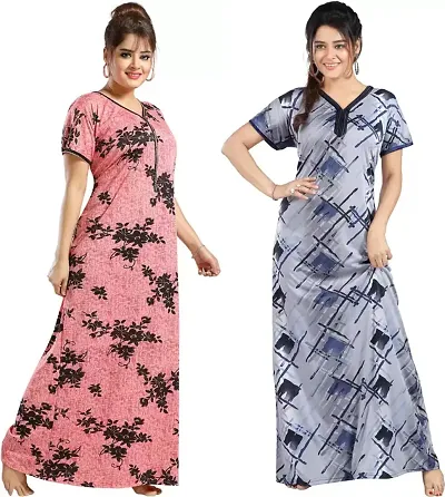 Stylish Satin Nighty For Women Pack Of 2