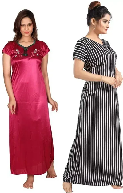 Stylish Satin Nighty For Women Pack Of 2