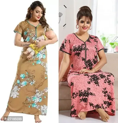 Stylish Multicoloured Satin Nighty For Women Pack Of 2