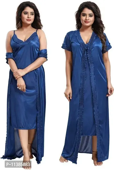 Classy Satin Solid Nighty with Robe For Women-thumb0